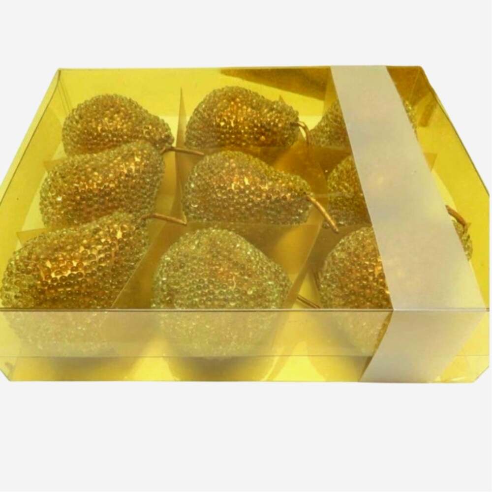 NEW VTG Gold Beaded Pears Decorative Fruit Christmas Holiday Boxed Set of 9
